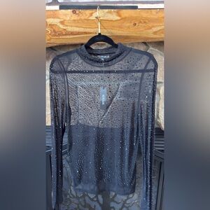 Black Sheer Rhinestone Top